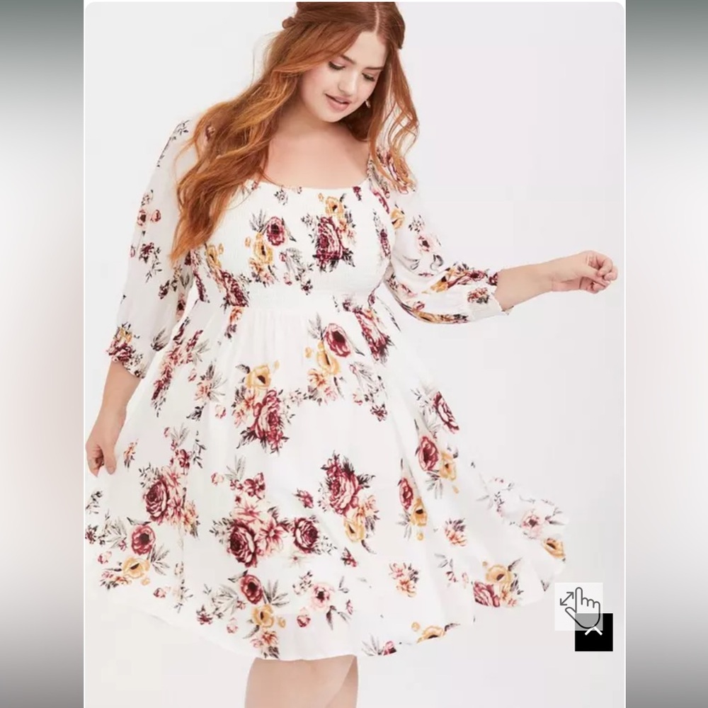 Torrid Cream and Red Floral Dress - Picture 2 of 14